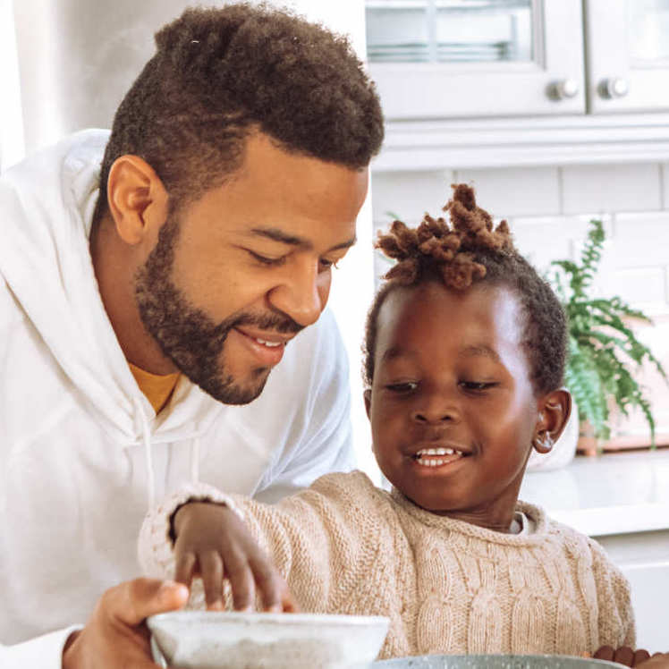 dad and son in kitchen